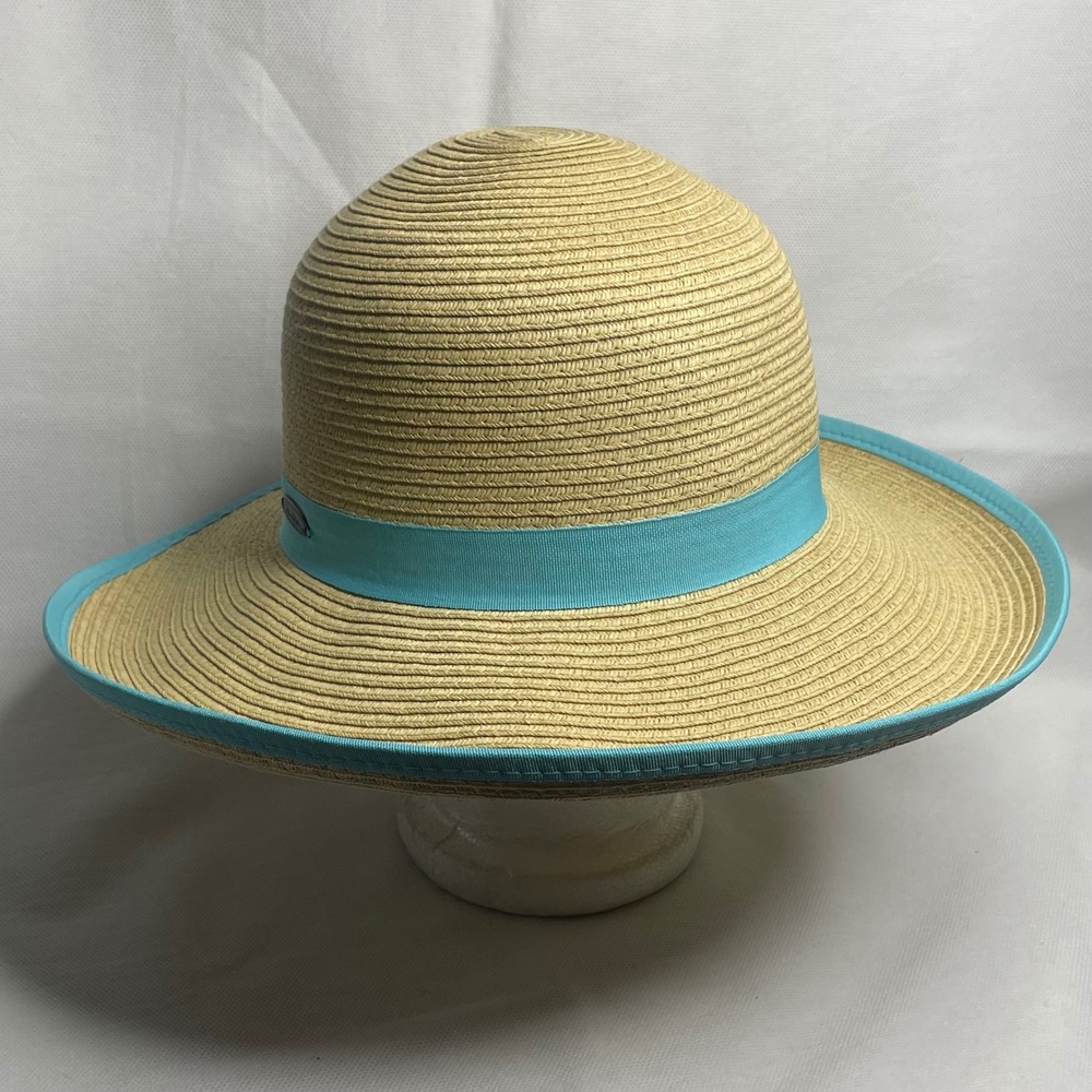 Panama Jack Classic Straw Sun Hat Adult OSFM Baby Blue Ribbon Paper Beach Cap